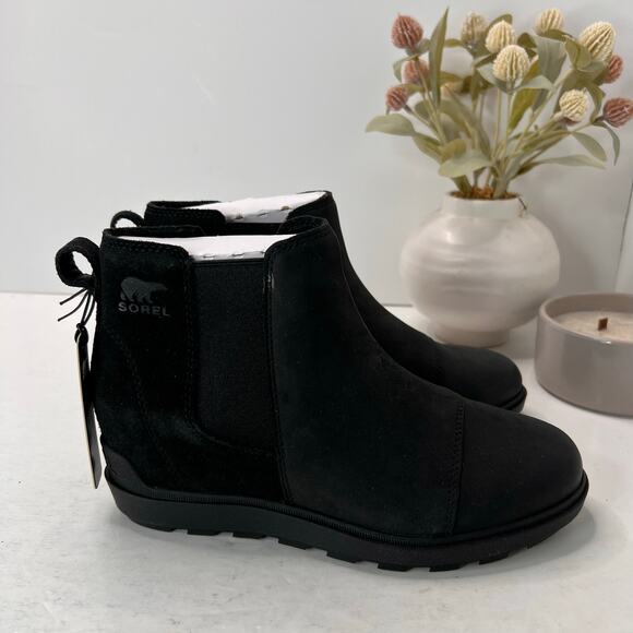 Sorel Evie II Chelsea Boot Waterproof Leather/Suede Wedge Black Women 8 NWOB - Picture 3 of 10